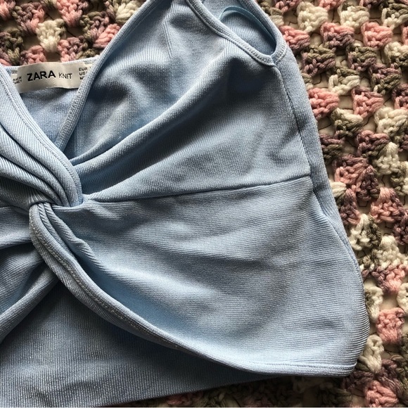 Zara knit knot crop top in baby blue - Picture 4 of 11